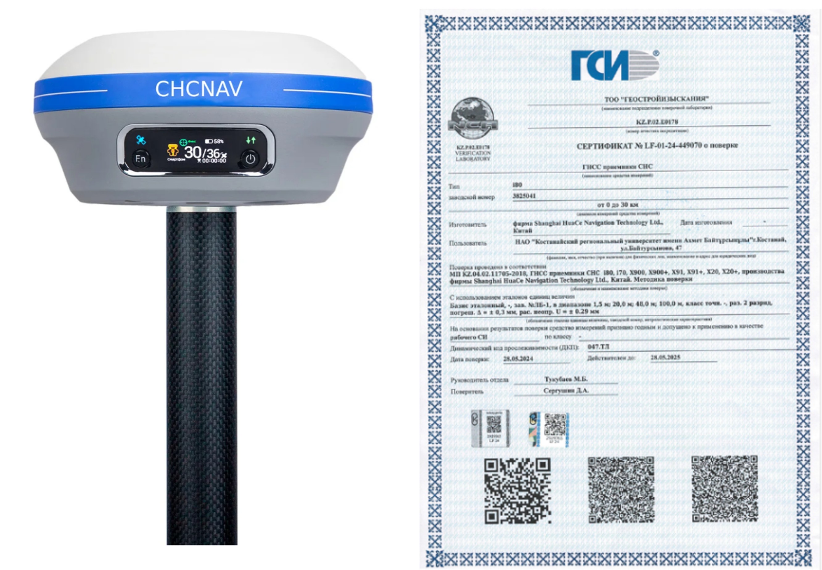 GNSS/GPS-приемник типа CHCNAV i80. Сертификат о поверке