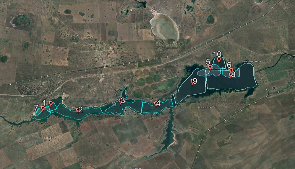 Рисунок 11 – Пример разбивки акватории Верхнетобольского водохранилища на полигоны